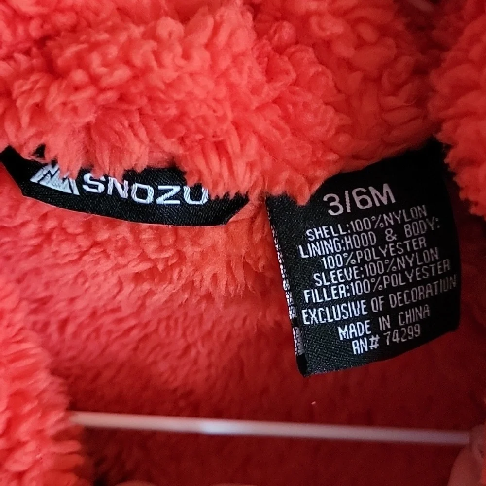 Snozu infant snowsuit, 3-6 months. Different shades of gray with orange lining.